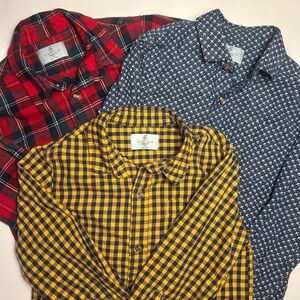 Class Club Kids Red Plaid, Blue Geometric, Yellow Checkered Shirt Trio EUC 4/5